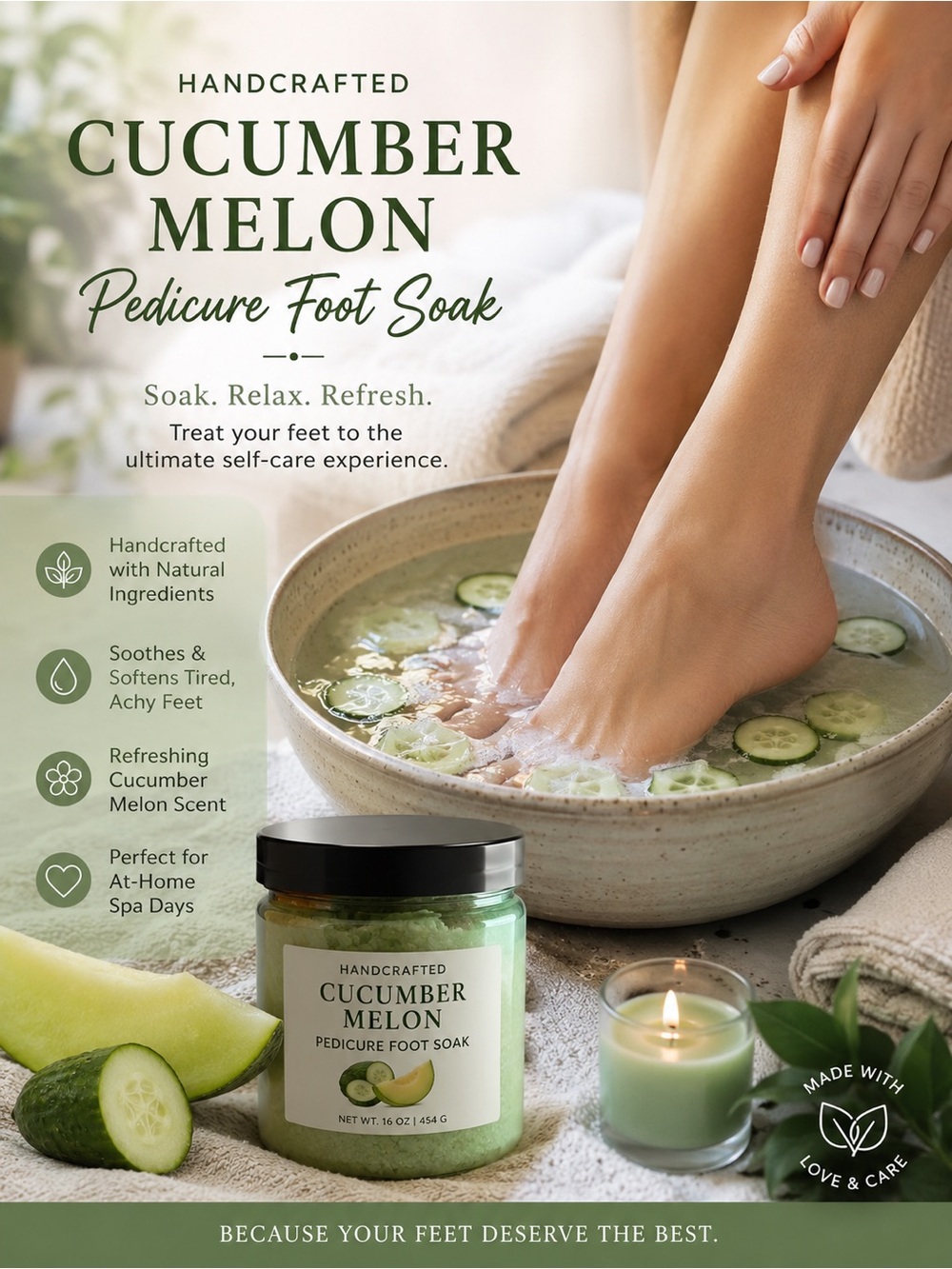 Handcrafted Cucumber Melon Pedicure Foot Soak